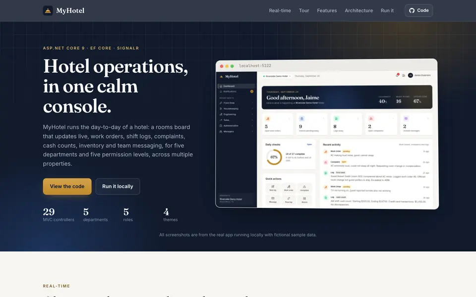 MyHotel operations console dashboard