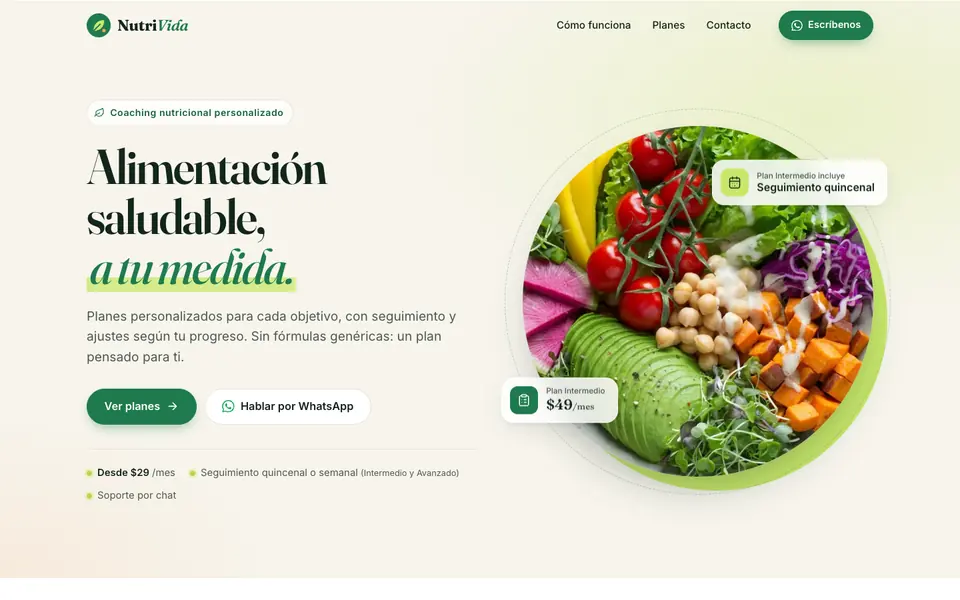 NutriVida nutrition coaching website